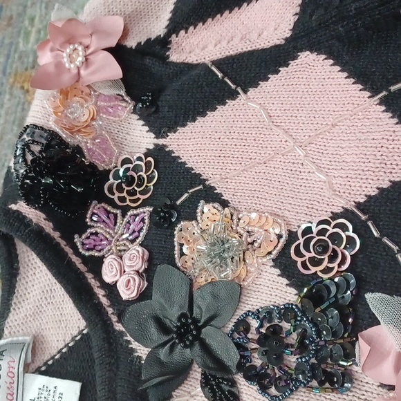 Vintage Victor Costa Occasion Embellished Harlequin Cardigan - Picture 5 of 10